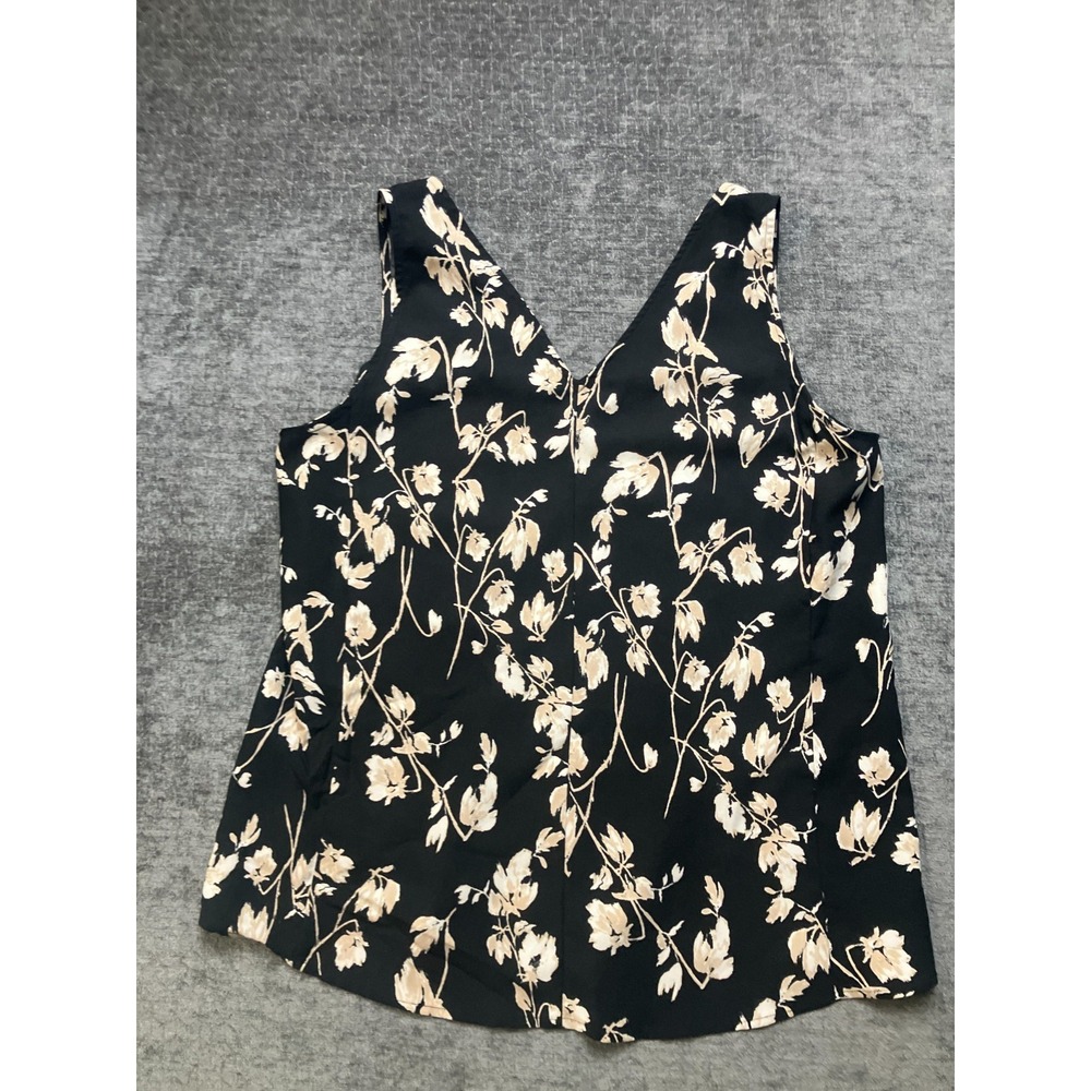 Nordstrom Crop Tank Top‎ Womens Medium Black Beige Floral Deep V-Neck Sleeveless